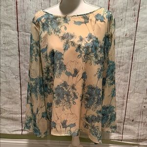 Relativity Cream and Blue Floral Blouse